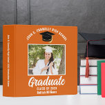 Orange White Personalized Graduation Photo Album Binder<br><div class="desc">This modern orange and white custom senior graduation photo album features your high school or college name for the class of 2025. Customize with your graduating year under the chic handwritten script and grad cap for a great personalized graduate binder keepsake gift. Fill with your photos or memorabilia. Add your...</div>
