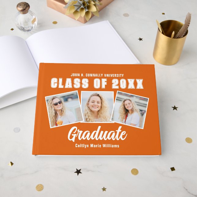 Orange White Photo Class of 2026 Graduation Guest Book (Front Open)