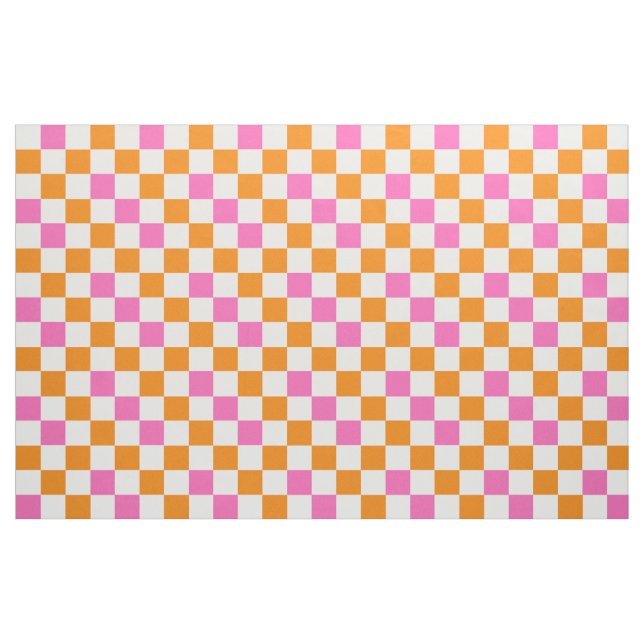 Orange White Pink Chequered Pattern Design  Fabric (Fat Quarter)