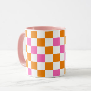 Orange White Pink Chequered Pattern Design Mug