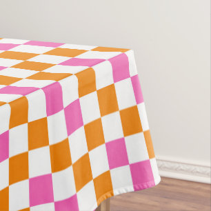 Orange White Pink Chequered Pattern Design  Tablecloth