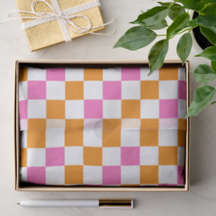 Orange White Pink Chequered Pattern Design  Tissue Paper