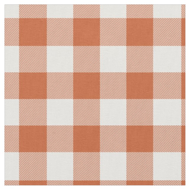Orange & White Plaid Gingham Fabric (Close Up)