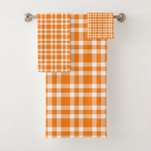Orange White Plaid Pattern Bath Towel Set