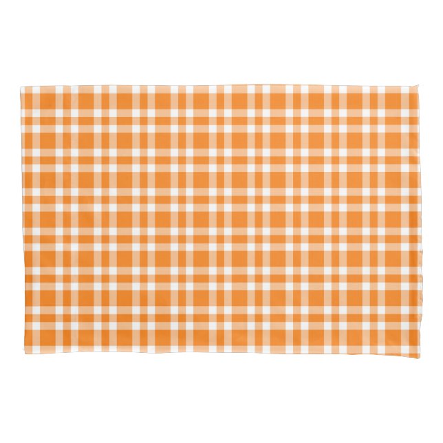 Orange White Plaid Pattern Pillowcase (Front-Left)