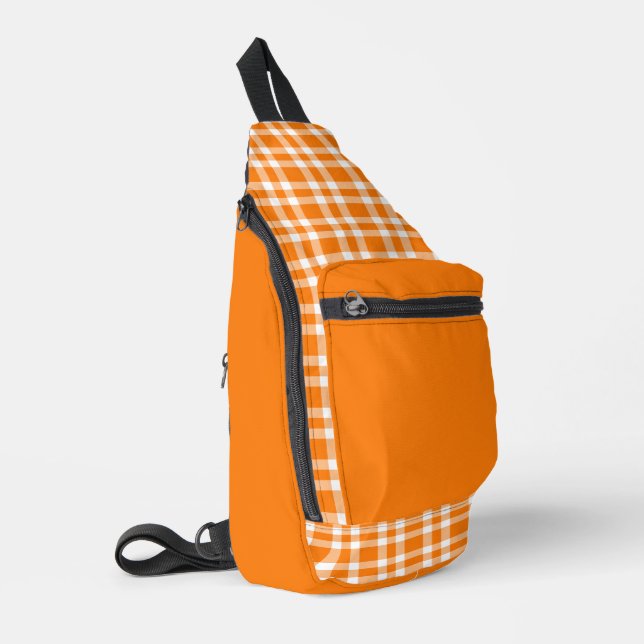 Orange White Plaid Pattern Sling Bag (Left Corner)