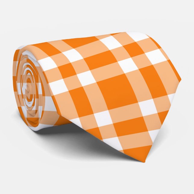 Orange White Plaid Pattern Tie (Rolled)