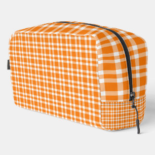 Orange White Plaid Pattern Toiletry Bag