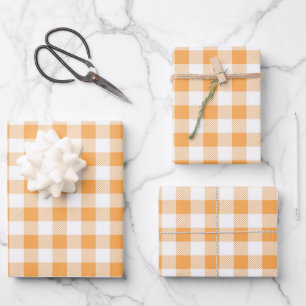 Orange White Plaid Pattern Wrapping Paper Sheet