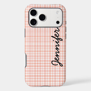 Orange & White Plaid Personalized Name Minimalist