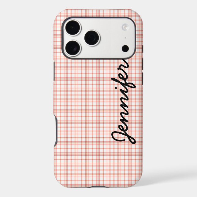 Orange & White Plaid Personalized Name Minimalist (Back)