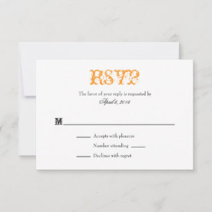 Orange White Plain Simple Wedding RSVP Cards