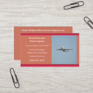 Orange White Plane Agent Airplane Travel Agency Business Card