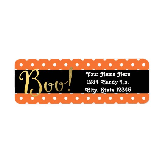 Orange & White Polka Dot Halloween Boo Invitation Return Address Label