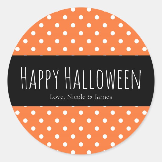 Orange & White Polka Dot Halloween Favour Classic Round Sticker (Front)