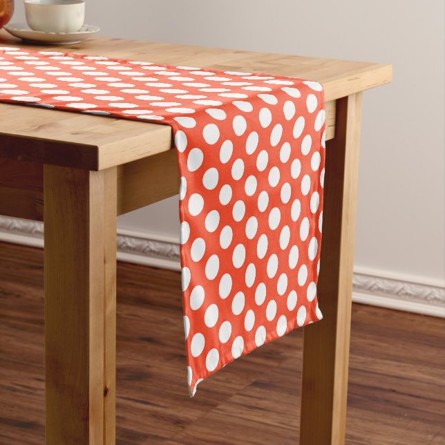 Orange white polka dot pattern short table runner (In Situ)
