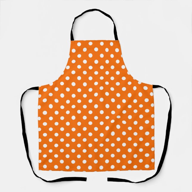 Orange White Polka Dots Design Apron (Front)