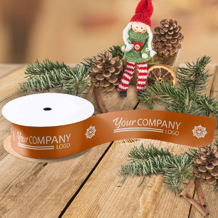 Orange White Promotional Logo Snowflake Christmas Grosgrain Ribbon