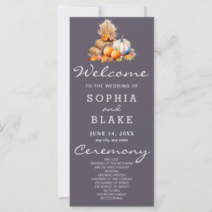 Orange & White Pumpkins Fall Grey Wedding Program