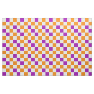 Orange White Purple Chequered Pattern Design Fabric