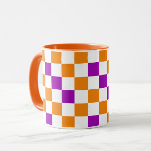 Orange White Purple Chequered Pattern Design  Mug