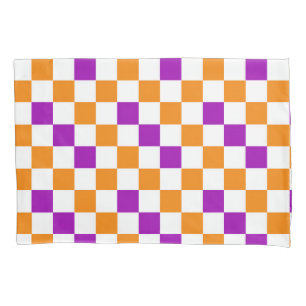 Orange White Purple Chequered Pattern Design  Pillowcase