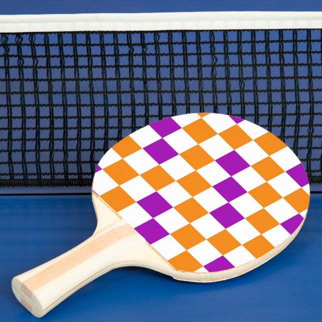 Orange White Purple Chequered Pattern Design  Ping Pong Paddle (Insitu)
