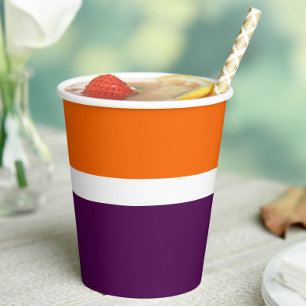 Orange White Purple Plain Colour Block Design Paper Cups