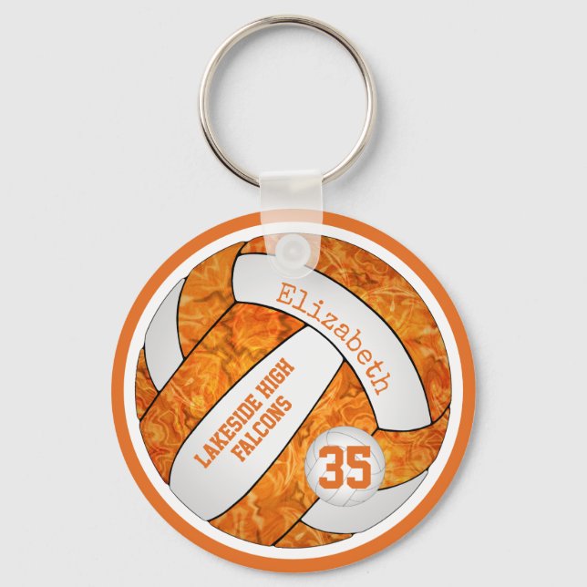 orange white school colours custom name volleyball keychain (Front)