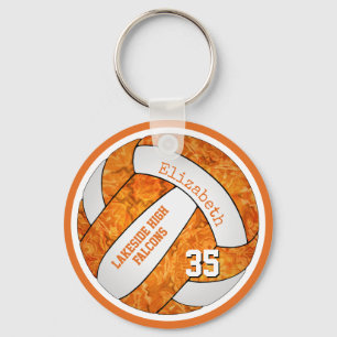 orange white school colours custom name volleyball keychain