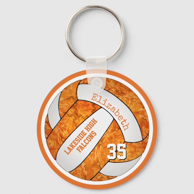 orange white school colours custom name volleyball keychain (Front)