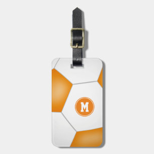 orange white school team colours soccer player luggage tag