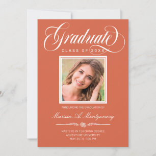 Orange White Script Two Photo College Graduation Announcement