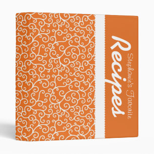 Orange & White Scrollwork Personalized Recipe Binder