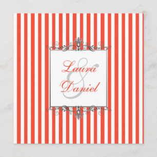 Orange, White, Silver Grey Stripes Scrolls Invite