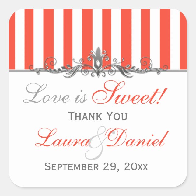 Orange White Silver Stripes Scroll Candy Sticker (Front)