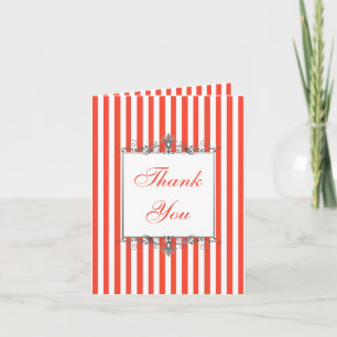 Orange White Silver Stripes Scrolls Thank You Card
