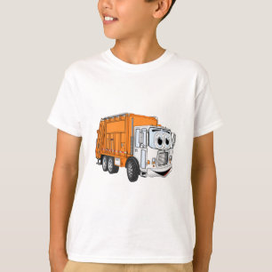 Orange White Smiling Garbage Truck Cartoon T-Shirt