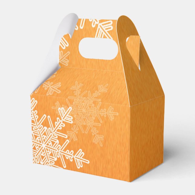 Orange White Snowflakes Minimalist Christmas Favor Box (Front Side)