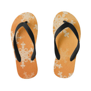 Orange White Snowflakes Minimalist Christmas Kid's Flip Flops