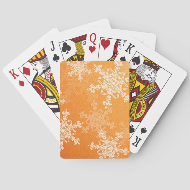 Orange White Snowflakes Minimalist Christmas Playing Cards (Back)