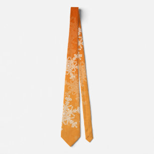 Orange White Snowflakes Minimalist Christmas Tie