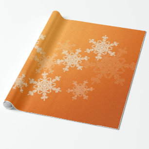 Orange White Snowflakes Minimalist Christmas Wrapping Paper