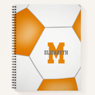 orange white soccer team colours monogrammed notebook