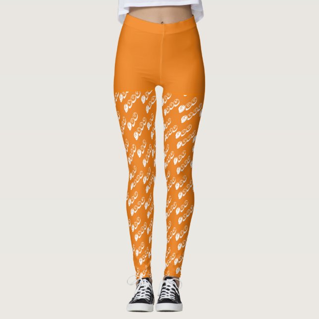 Orange White Spooky Cute Boo Halloween Costume Leggings (Front)