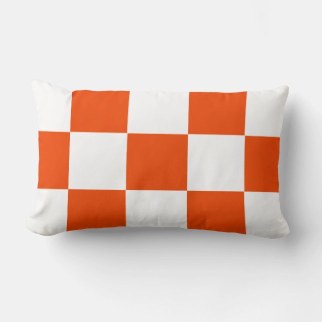 Orange White Squares Chequered Pillow (Front)