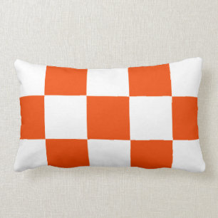 Orange White Squares Chequered Pillow