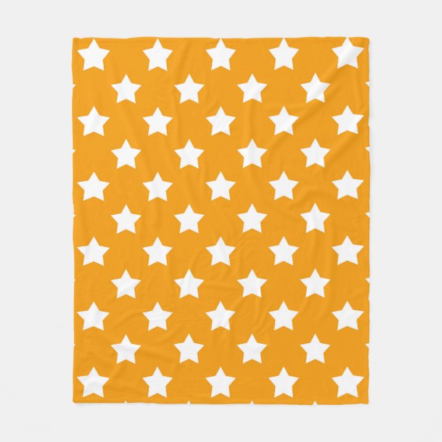 Orange White Stars Pattern Decorative Fleece Blanket (Front)
