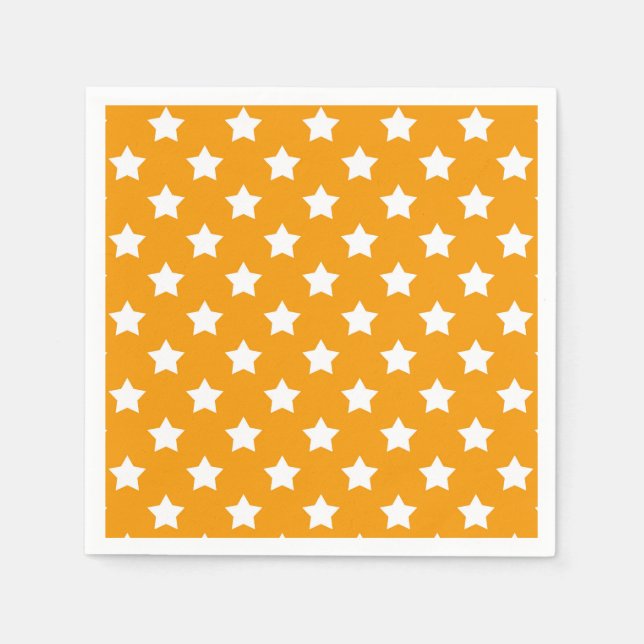 Orange White Stars Pattern Decorative Napkin (Front)