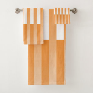 Orange White Striped Pattern Bath Towel Set